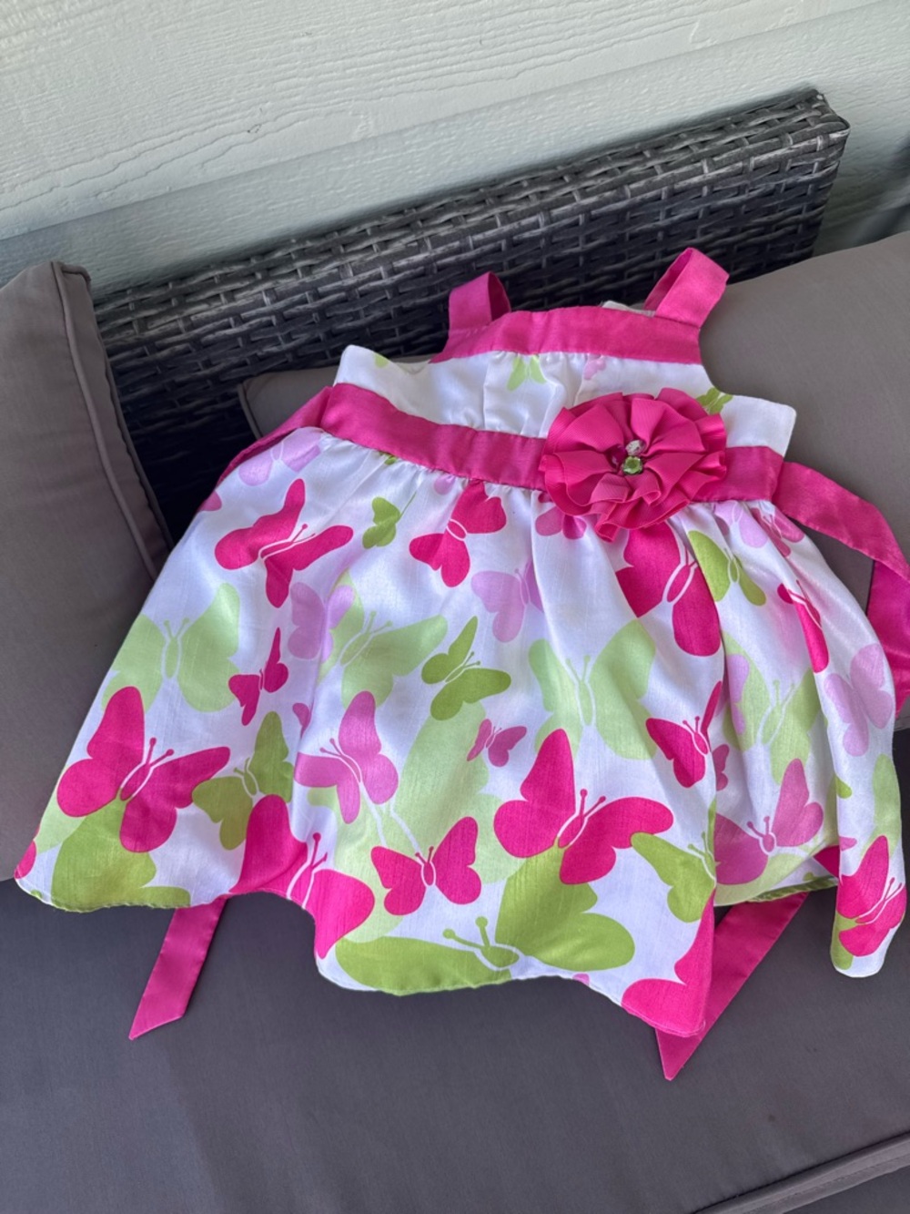 Rare Editions Pink and White Floral Dress with Bow Accent